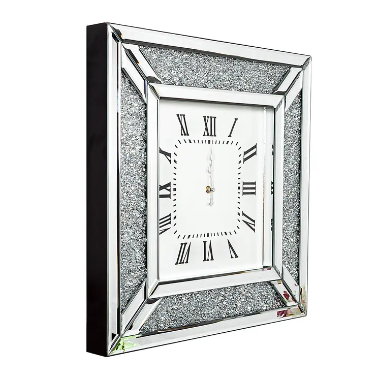 Diamond and Silver Mirrored Square Wall Clock