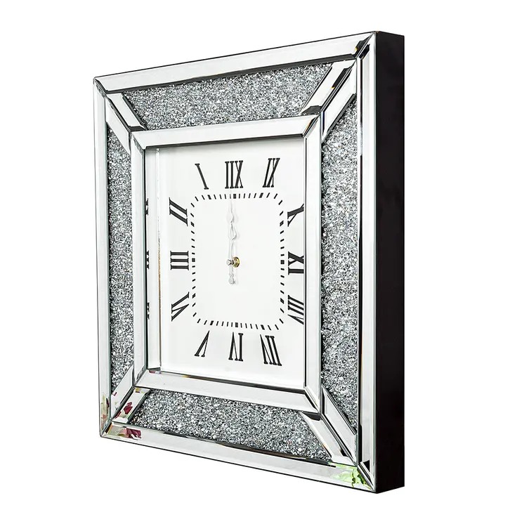 Diamond and Silver Mirrored Square Wall Clock