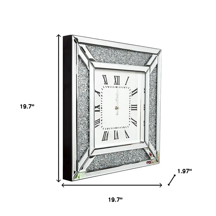 Diamond and Silver Mirrored Square Wall Clock