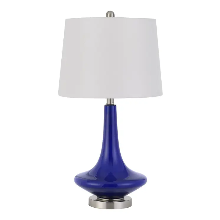 Set Of Two 26" Silver Metal Two Light Bedside Table Lamps With White Globe Shade