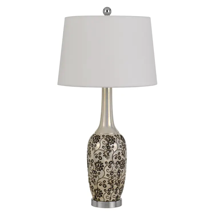 Set Of Two 30" Silver Metal Two Light Bedside Table Lamps With White Globe Shade