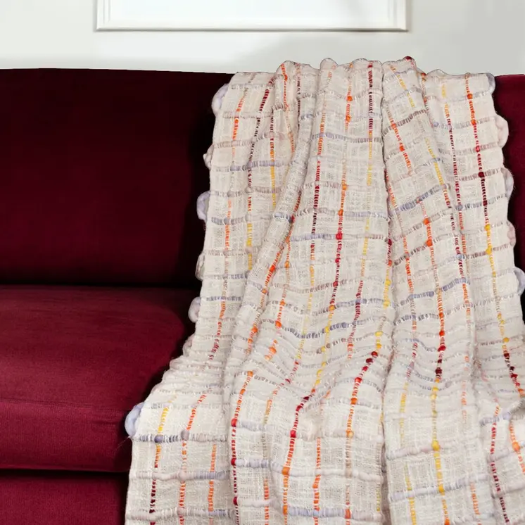 Fire and Beige Textured Woven Handloom Throw