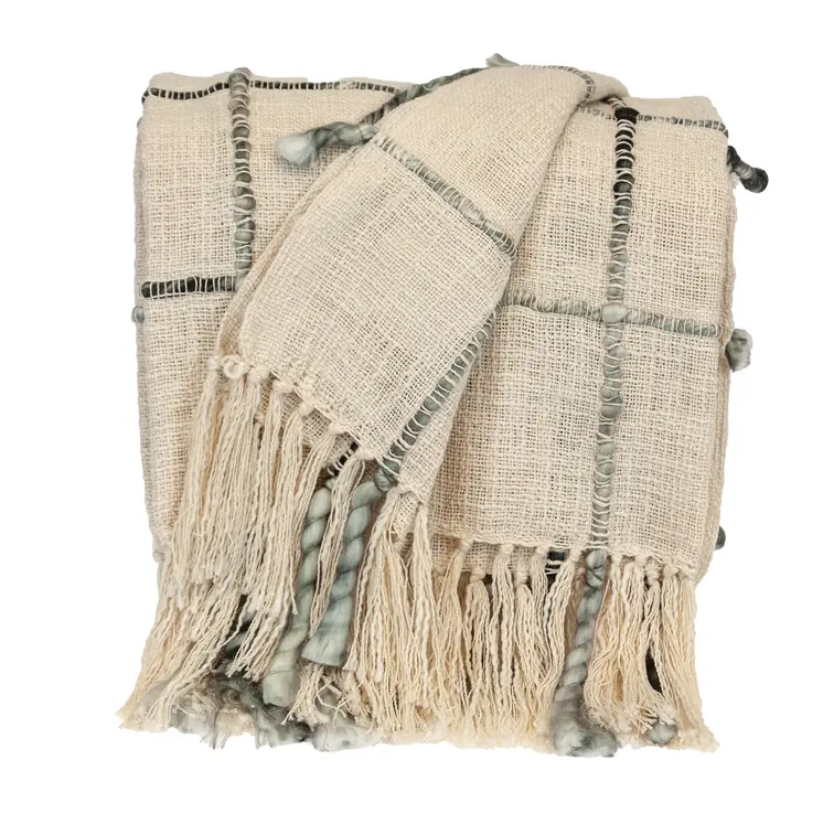 Olive and Beige Textured Woven Handloom Throw