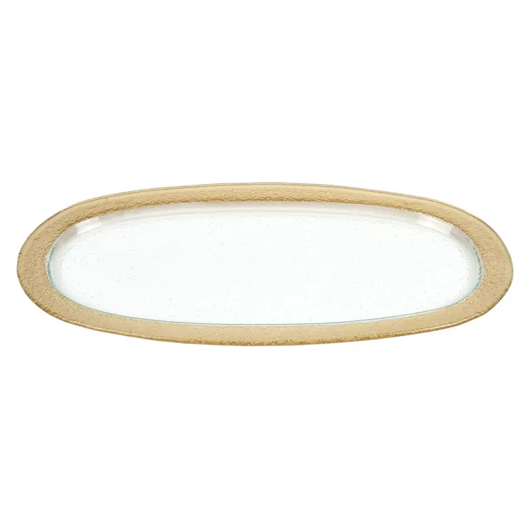 16" Gold Oval Glass Handmade Serving Tray