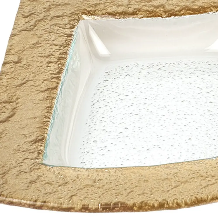 17" Clear And Gold Rectangular Glass Handmade Divided Serving Dish