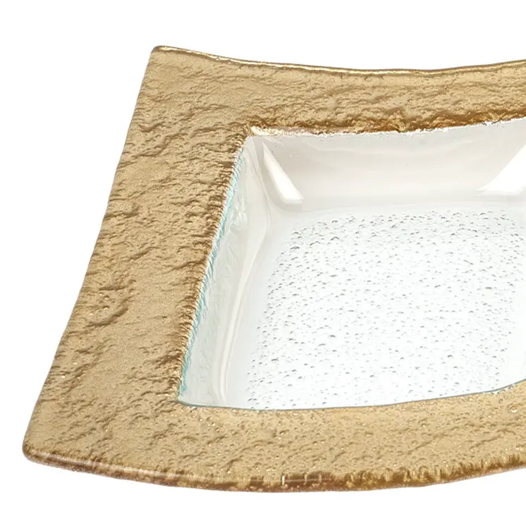 17" Clear And Gold Rectangular Glass Handmade Divided Serving Dish