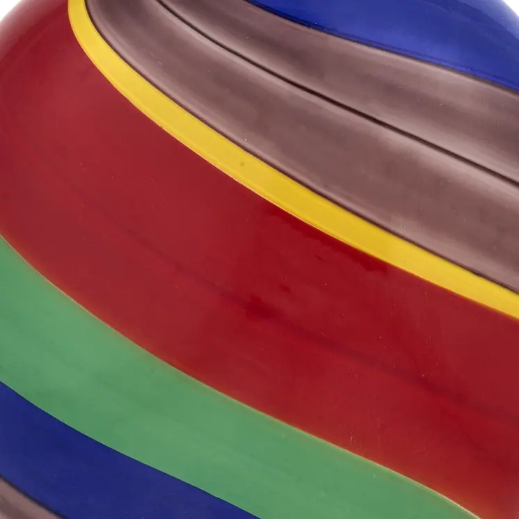 9" Red Blue and Green Striped Round Glass Table Vase