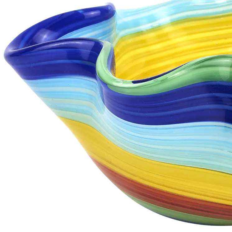8" Rainbow Murano Glass Wavy Serving Bowl
