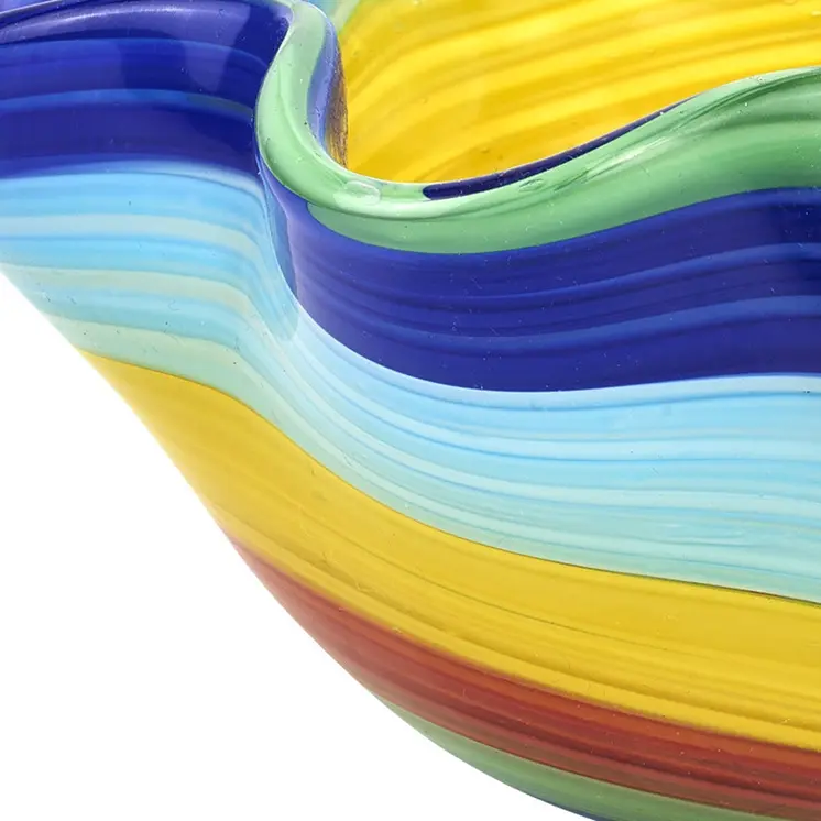 8" Rainbow Murano Glass Wavy Serving Bowl