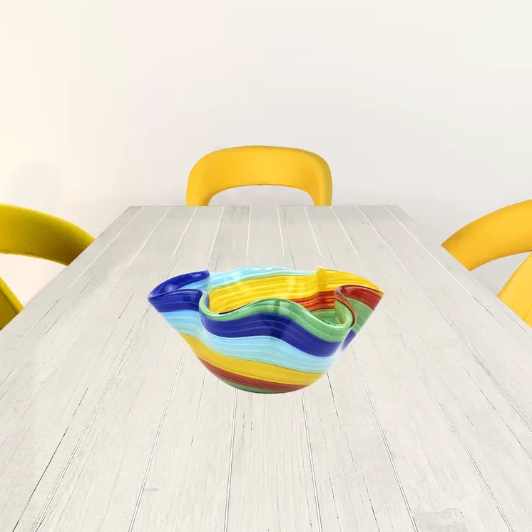 8" Rainbow Murano Glass Wavy Serving Bowl