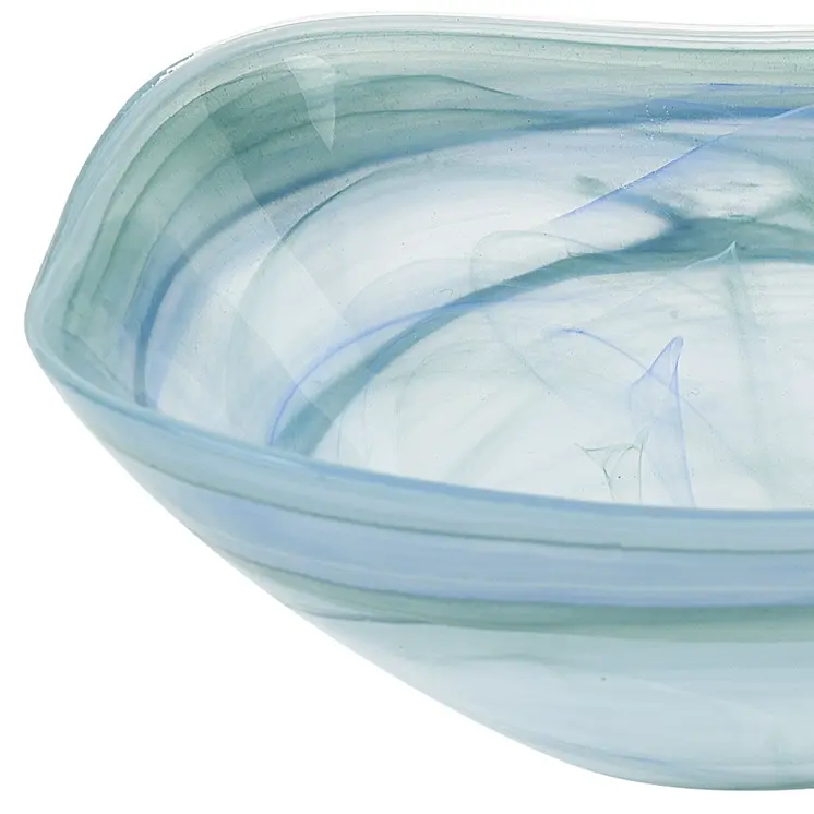 Set of Two 6" Aqua Blue And White Alabaster Glass Square Candy or Nut Bowls