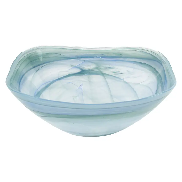 10" Aqua Blue And White Alabaster Glass Square Salad Bowl