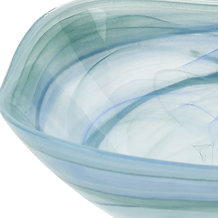 10" Aqua Blue And White Alabaster Glass Square Salad Bowl