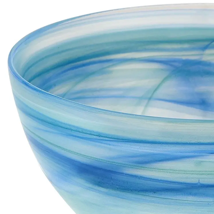 Set of Two 6" Aqua Blue And White Alabaster Glass Round Candy or Nut Bowls