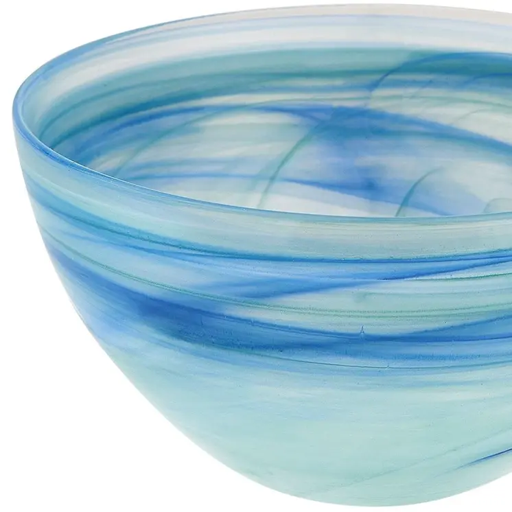 Set of Two 6" Aqua Blue And White Alabaster Glass Round Candy or Nut Bowls