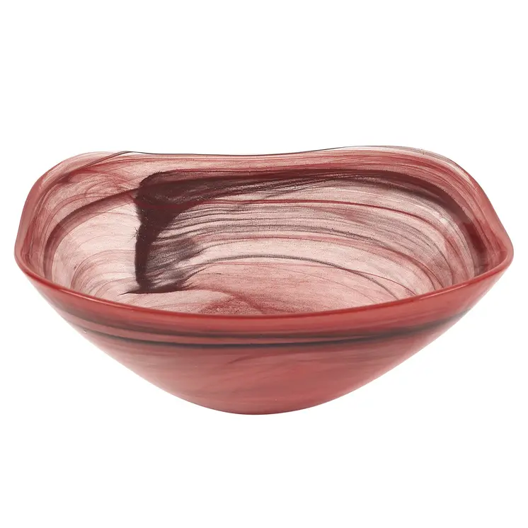 Set of Two 6" Red And White Alabaster Glass Square Salad Bowl