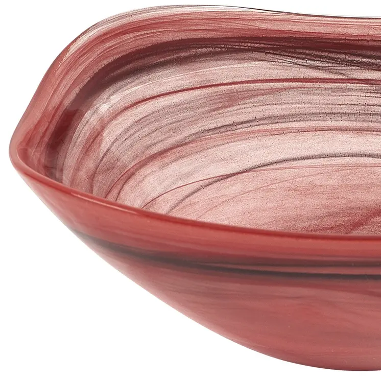 Set of Two 6" Red And White Alabaster Glass Square Salad Bowl