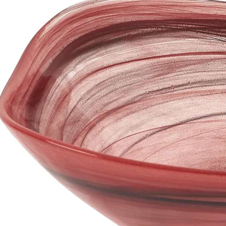 Set of Two 6" Red And White Alabaster Glass Square Salad Bowl