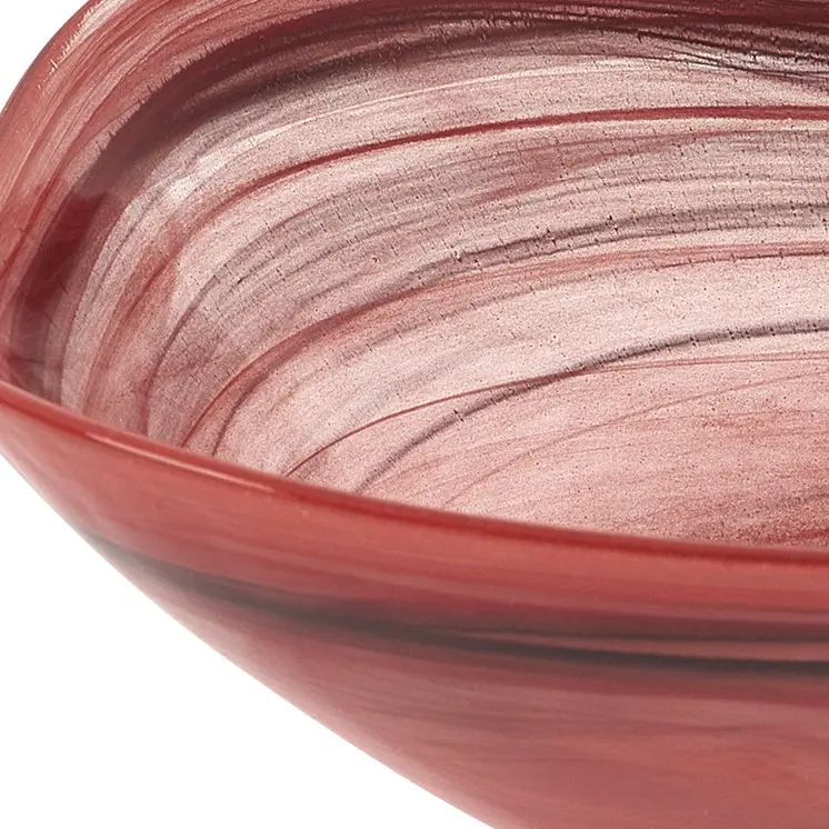 10" Red And White Alabaster Glass Square Salad Bowl