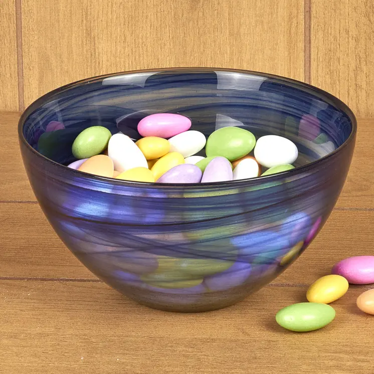 6" Cobalt And White Alabaster Glass Round Candy or Nut Bowl