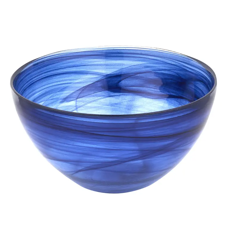 6" Cobalt And White Alabaster Glass Round Candy or Nut Bowl