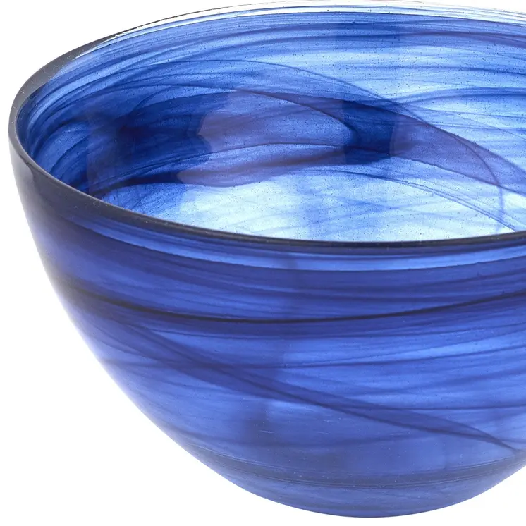 6" Cobalt And White Alabaster Glass Round Candy or Nut Bowl