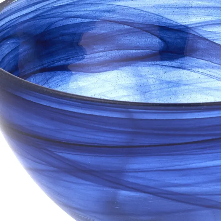 6" Cobalt And White Alabaster Glass Round Candy or Nut Bowl