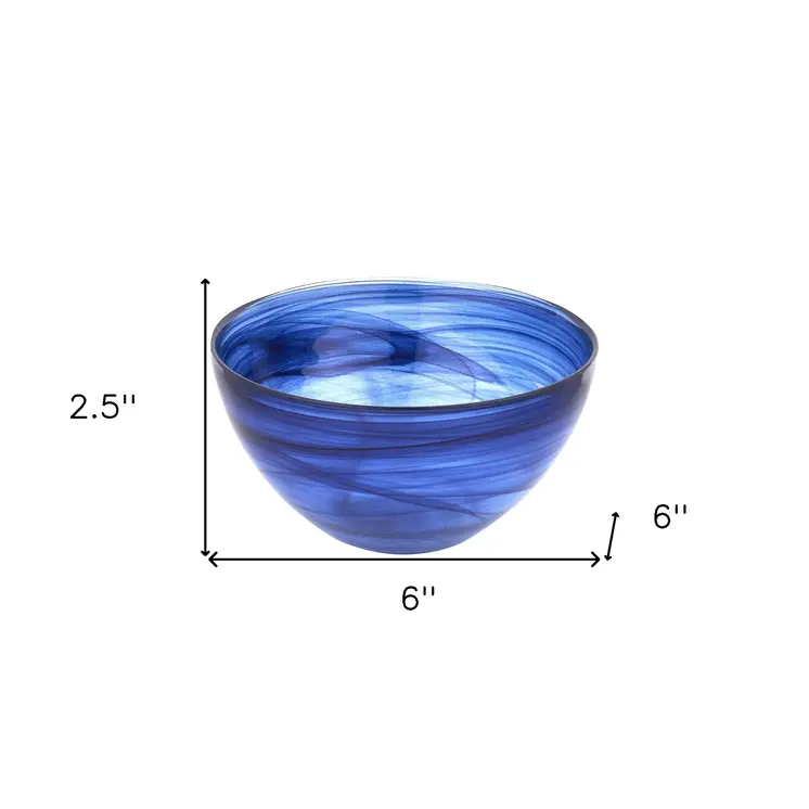 6" Cobalt And White Alabaster Glass Round Candy or Nut Bowl