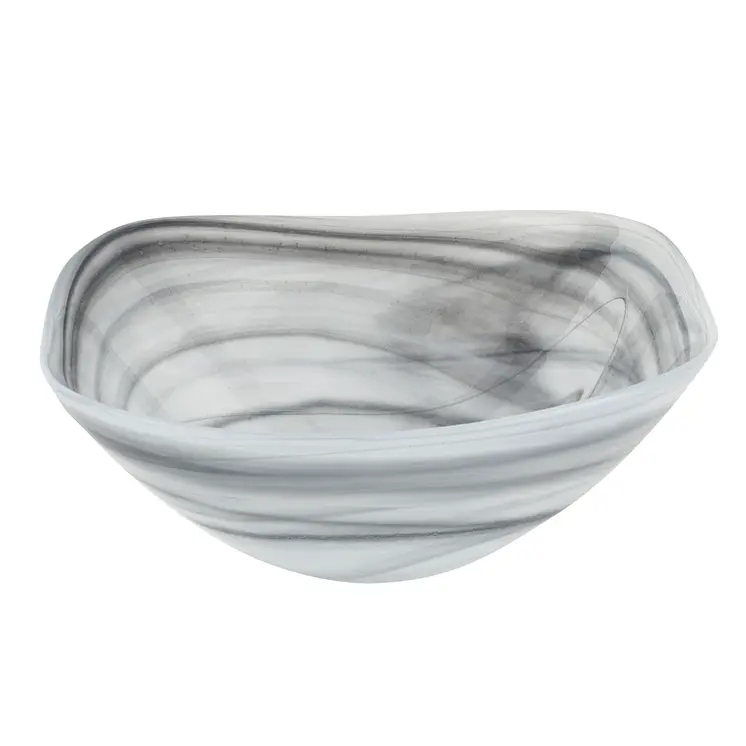 Set of Two 6" Gray And White Alabaster Glass Square Candy or Nut Bowls
