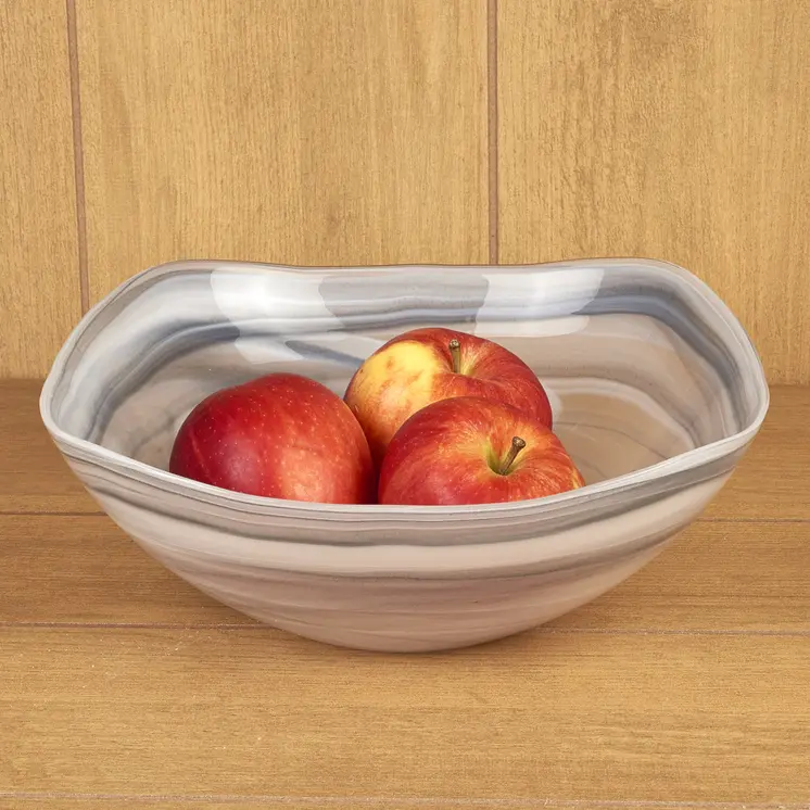 10" Gray And White Alabaster Glass Square Salad Bowl