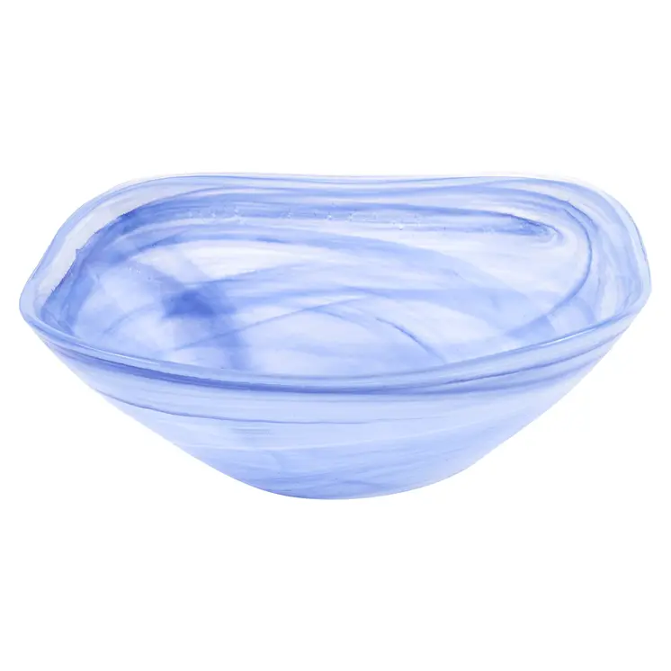 10" Blue And White Alabaster Glass Square Salad Bowl