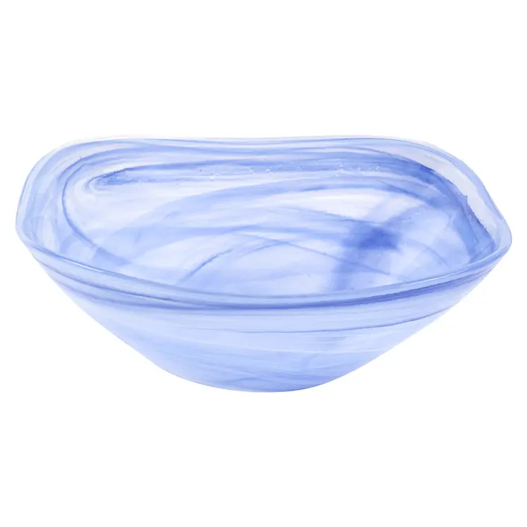 10" Blue And White Alabaster Glass Square Salad Bowl