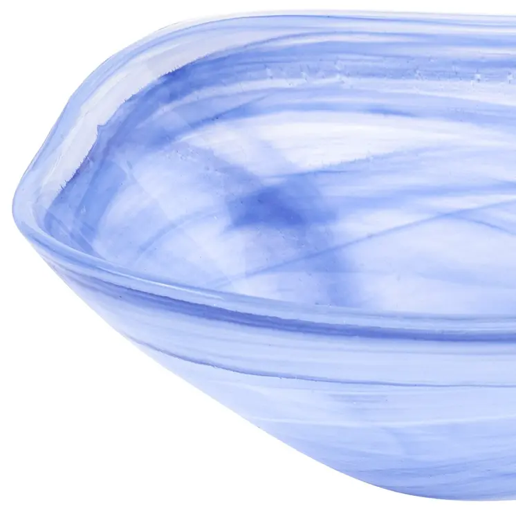 10" Blue And White Alabaster Glass Square Salad Bowl