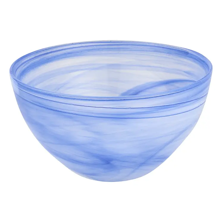 6" Blue And White Alabaster Glass Round Candy or Nut Bowl