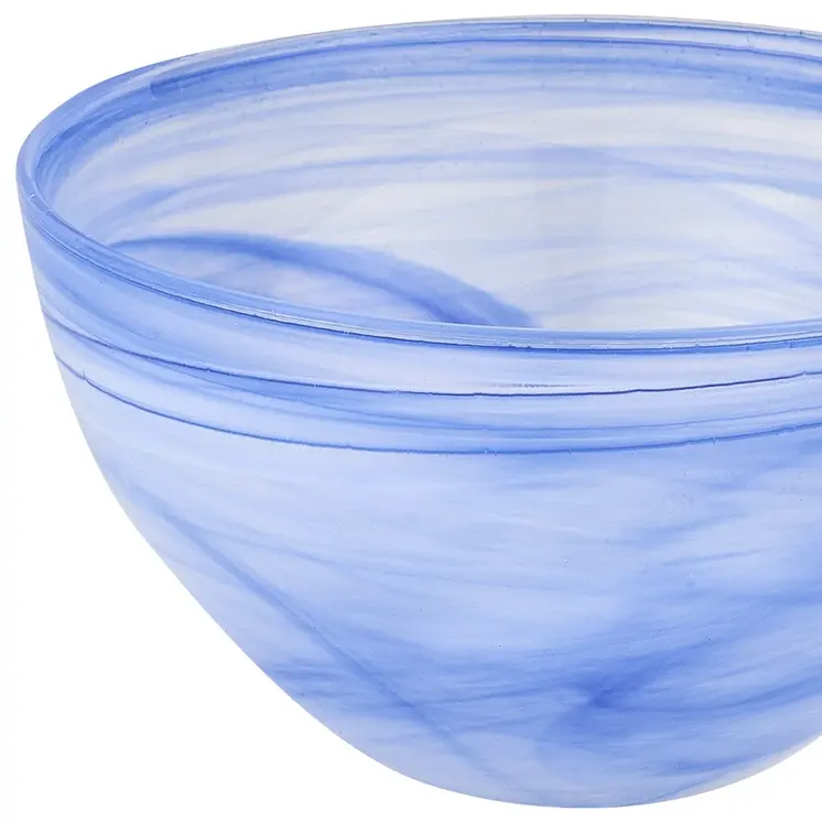 6" Blue And White Alabaster Glass Round Candy or Nut Bowl