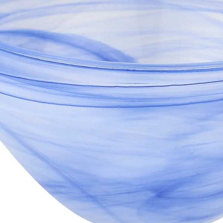 6" Blue And White Alabaster Glass Round Candy or Nut Bowl