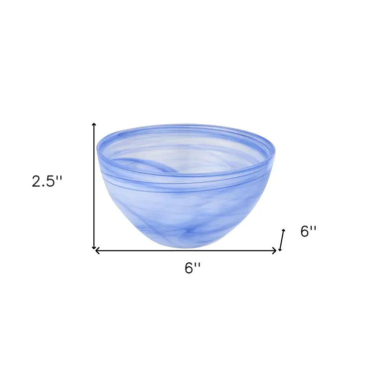 6" Blue And White Alabaster Glass Round Candy or Nut Bowl