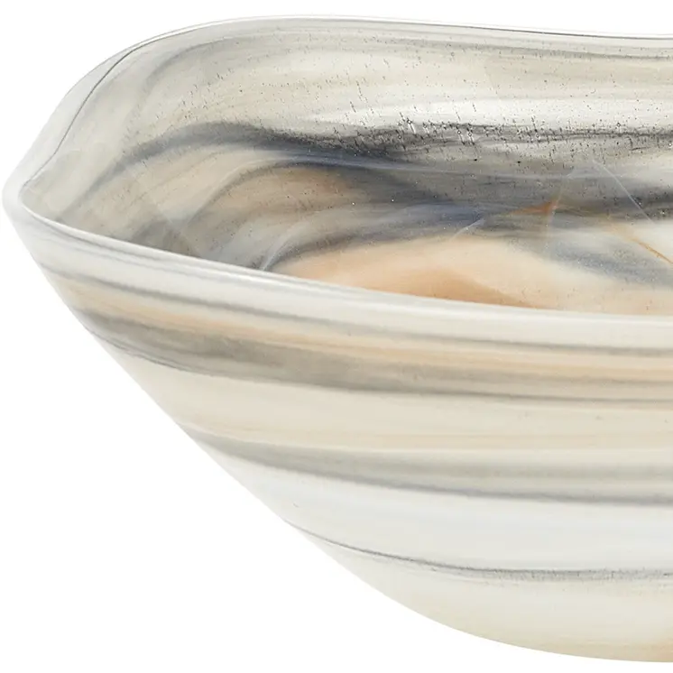 Set of Two 6" Taupe And White Alabaster Glass Square Candy or Nut Bowl
