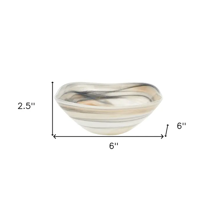 Set of Two 6" Taupe And White Alabaster Glass Square Candy or Nut Bowl