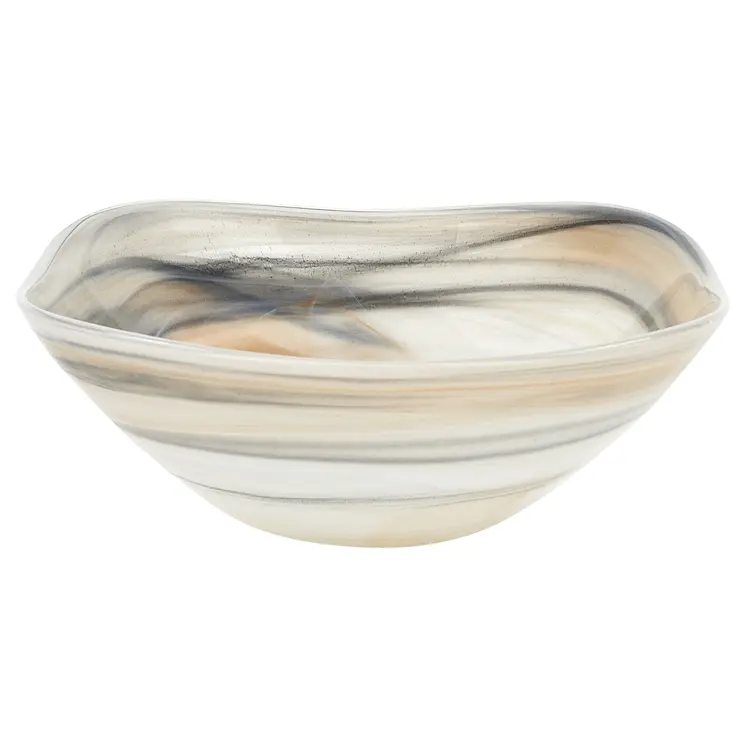 10" Gray Taupe And White Alabaster Glass Square Salad Bowl