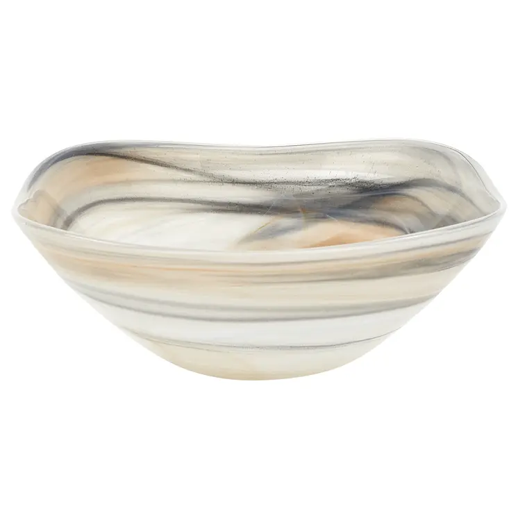 10" Gray Taupe And White Alabaster Glass Square Salad Bowl