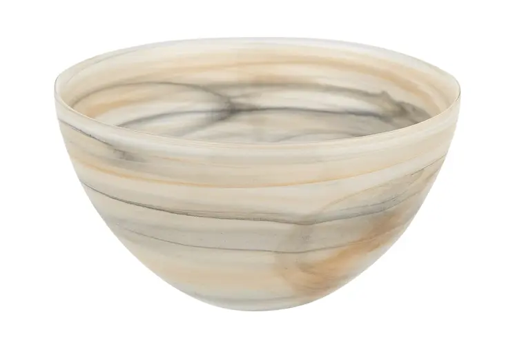 6" Taupe And White Alabaster Glass Round Candy or Nut Bowl
