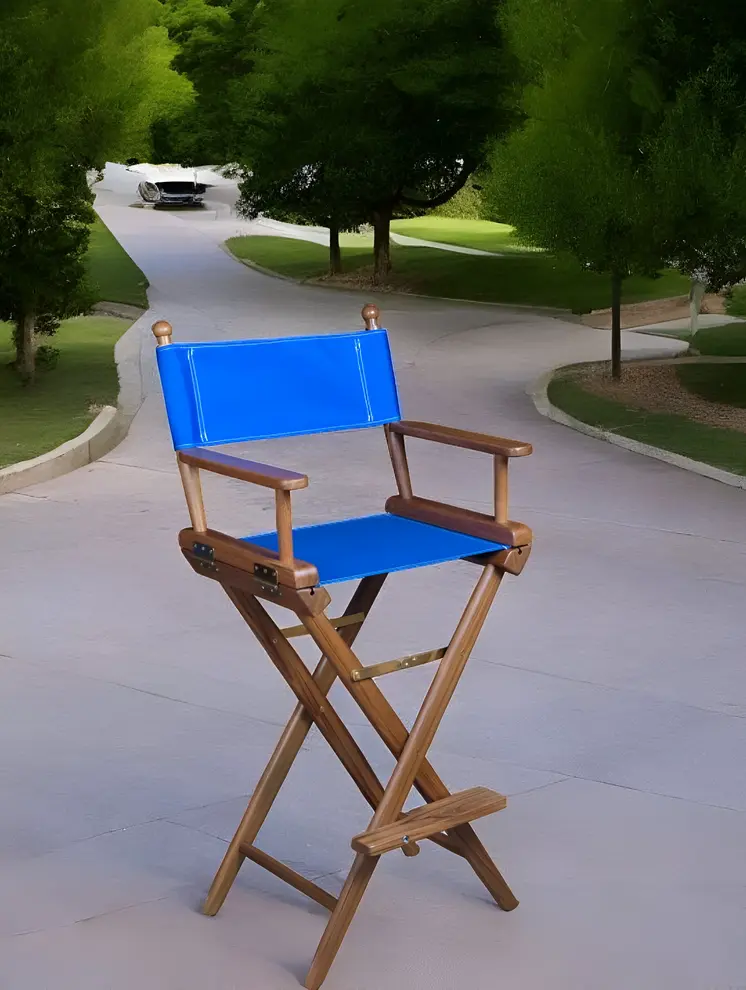 23" Blue and Brown Solid Wood Indoor Outdoor Director Chair
