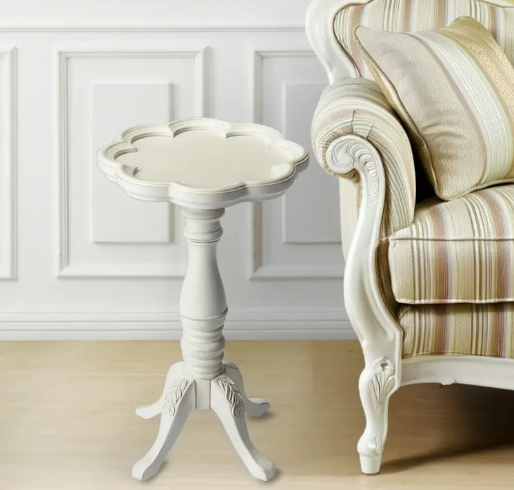 20" Cottage White Wood Floral Top End Table