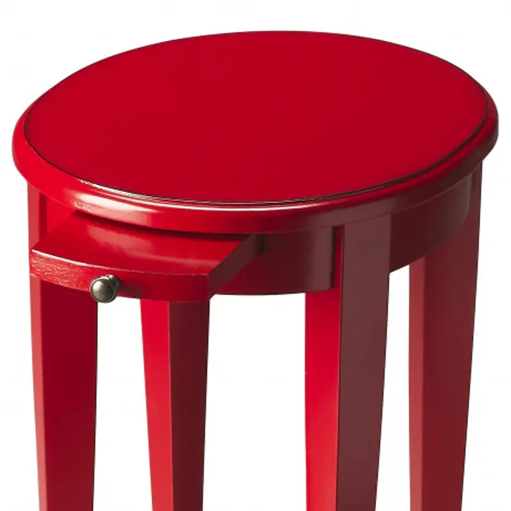 26" Red Manufactured Wood Oval End Table With Shelf