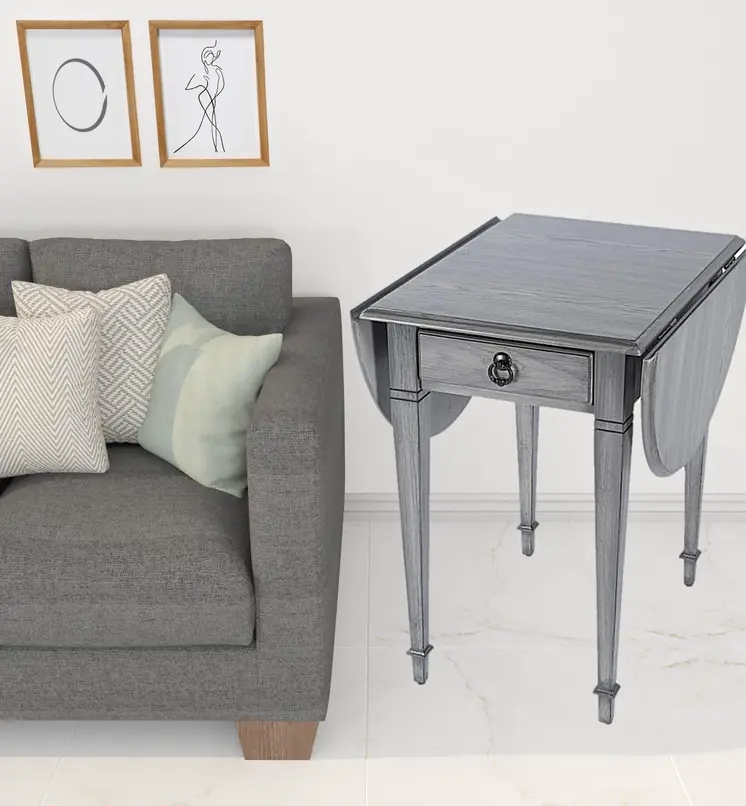 28" Grey Manufactured Wood Oval End Table With Drawer