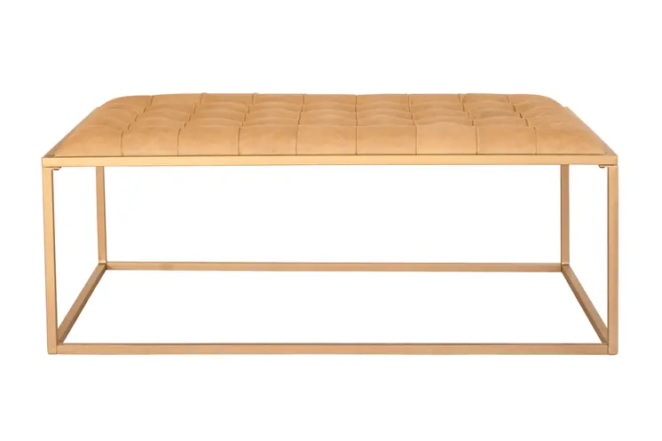 48" Gold And Brown Leather Rectangular Coffee Table