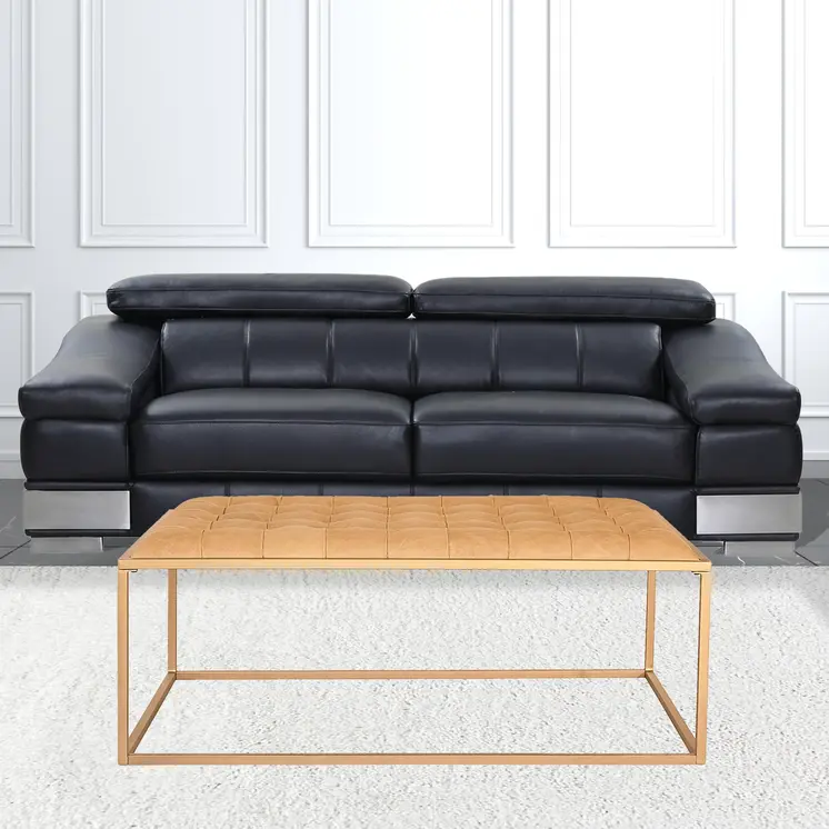 48" Gold And Brown Leather Rectangular Coffee Table