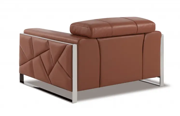 48" Camel And Silver Italian Leather Arm Chair
