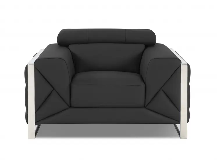 48" Dark Slate Gray And White Italian Leather Arm Chair